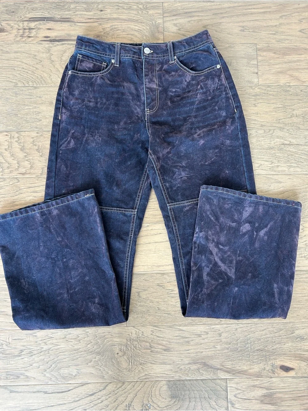 Forever 21 Dark Indigo Flocked High Rise Flare Jeans Size 27